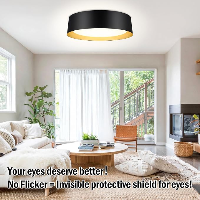 BrightHome Flush Mount Ceiling Light, 16in Modern Ceiling Light 3/4/5000K | 30W Bathroom Ceiling Light Fixture, 3000LM Dimmable LED Flush Mount Light for Bedroom, Hallway, Kitchen, Black & Gold