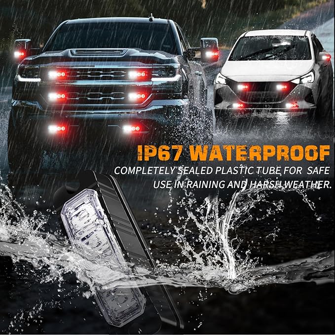 XRIDONSEN 8PCS Sync Grill Emergency Lights 32 LED Red White Firefighter Lights Grille Surface Mount Strobe Flashing Warning Safety Hazard First Responder Light for Vehicles POV Fire Fighter Trucks