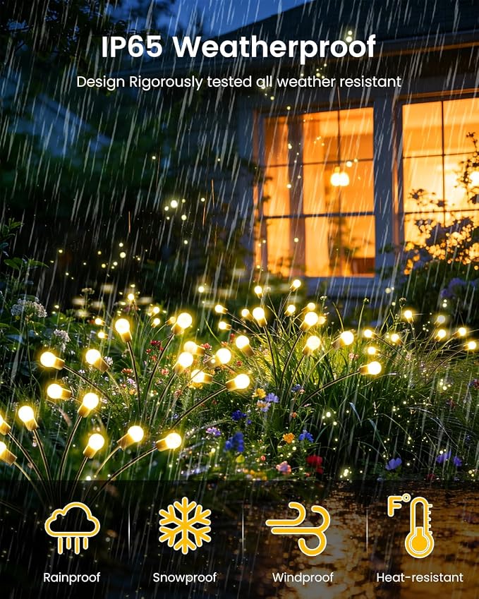 OZS 8 Pack Total 64 LED Solar Firefly Lights Fairy Outdoor - Solar Garden Lights Outdoor, Sway by Wind, Waterproof for Garden Patio Pathway Fairy Decor (Warm White)