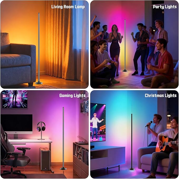 IC+RGBW Led Corner Floor Lamp USB Powered App, Remote Control, 2 Pack | App & Remote Control Color Changing, Timer, 64+ Music Modes Standing Lamps for Living Room Lamp Bedroom Gaming Room