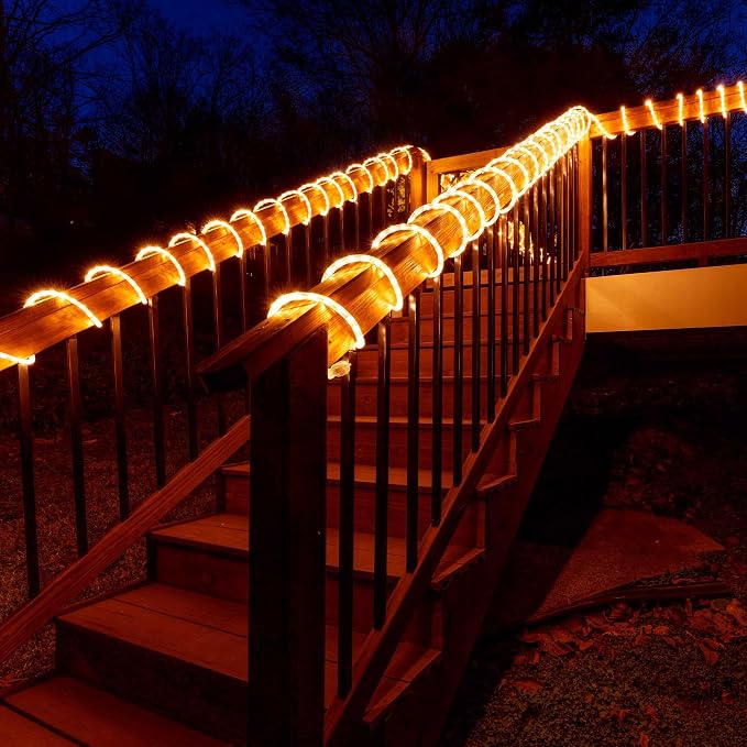Wintergreen Lighting 150' Orange LED Rope Light, LED Flexible Light Rope String Light Outdoor – Halloween Rope Light, 120V, ½ Inch, 2-Wire - Rope Light Clips and Power Cord Included
