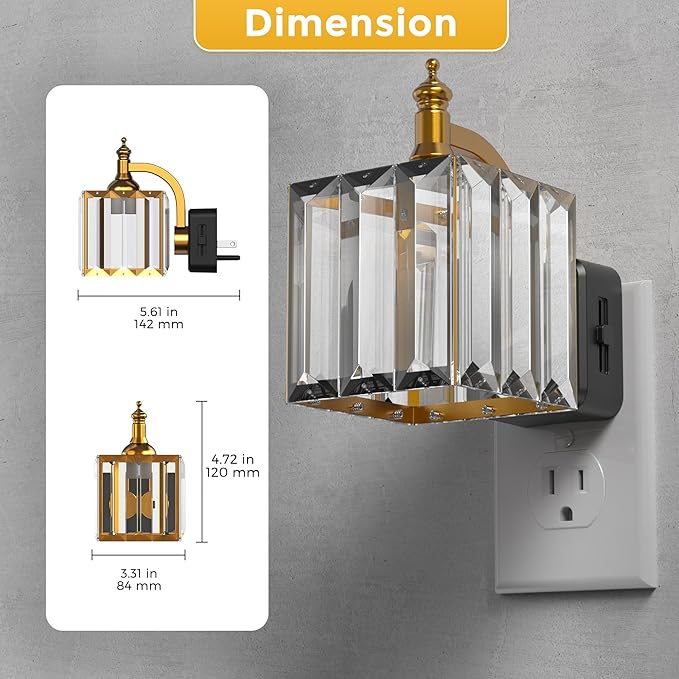 L LOHAS LED Night Light, Night Lights Plug into Wall, 3000K Soft White LED | Crystal Night Lights with Dusk to Dawn Sensor, 0-100lm Adjustable Brightness, for Hallway Bedroom Stairway