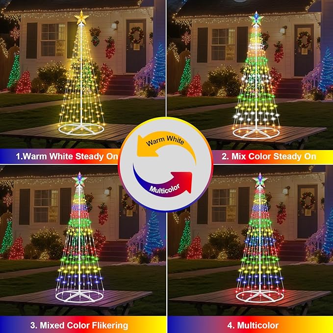4FT Prelit Christmas Cone Tree with Lights, 156LEDs Small Christmas Tree Light with Remote Control, Timer, 11 Lighting Modes, Artificial Outdoor Christmas Tree for Yard Porch Lawn Decorations