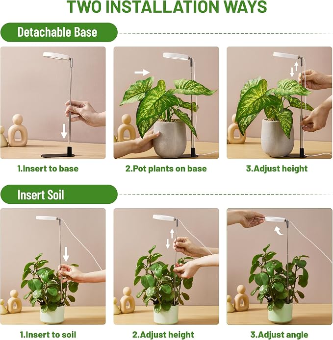 LBW Grow Light for Indoor Plants, Height Adjustable Plant Grow Lamp with Auto On/Off Timer 6/8/12/16H, 3 Colors,5 Dimmable Brightness, for Small Plants, White, 2 Packs | 48 LEDs Plant Lamp for Small Plant, Base/Soil Stake, 7.8-26" Adjustable, 6/8/12/16...
