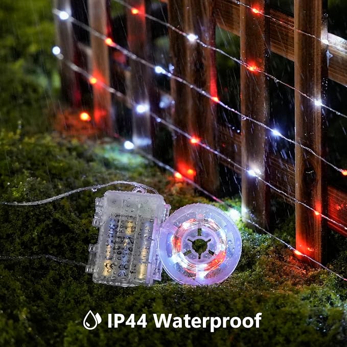 JMEXSUSS 2 Pack Fairy Lights Battery Operated, Red & White Christmas Lights | Total 200LED 66ft, Remote Control, Waterproof 8 Modes, Twinkle Lights for Bedroom Wreath Mantel Christmas Tree Decor