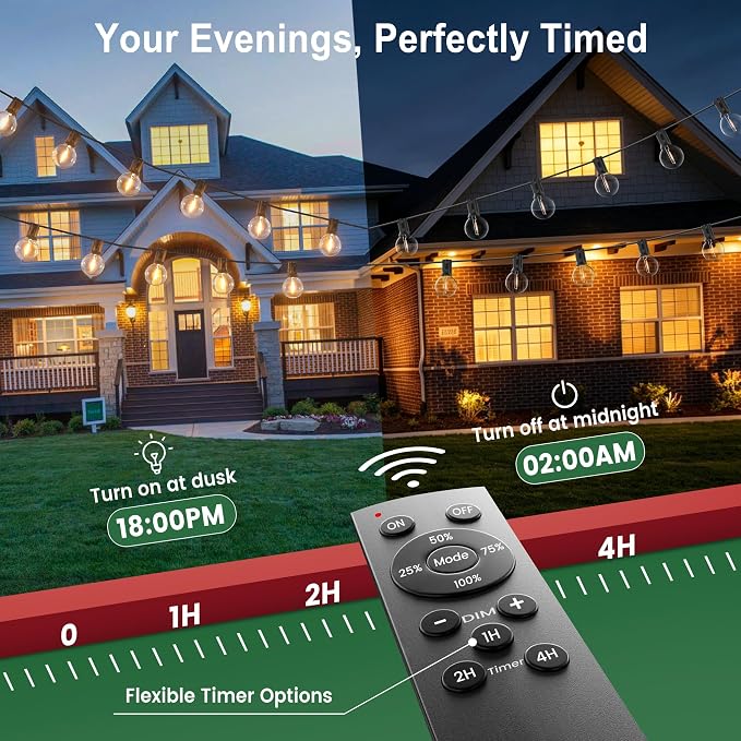 Outdoor String Lights with Remote 75FT Waterproof Outside Lighting for Yard | 1FT Bulbs Apart,75 Feet Dimmable Connectable Patio Lights with Remote,Timer, 3 Modes for Backyard, Bistro,Garden,Balcony,Deck
