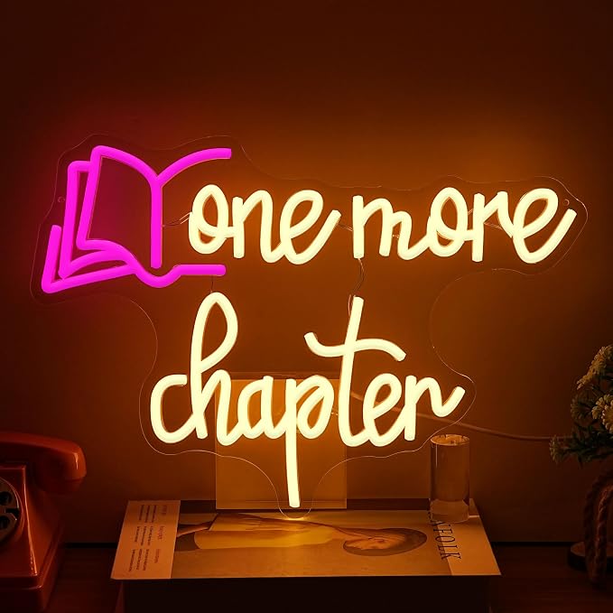 One More Chapter Neon Sign LED Neon Light Book USB Powered Reading Books Light Sign for Wall Decor Library School Classroom Office Coffee Business Bedroom(11.42 * 16.54In)