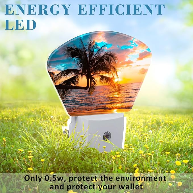 Beautiful Sunset Plug in Night Lights, Palm Tree Nightlight Plug Into Wall Dusk to Dawn Sensor for Kid Girls Boys Women Men Room, Hallway, Kitchen, Bathroom, Stairs Decor