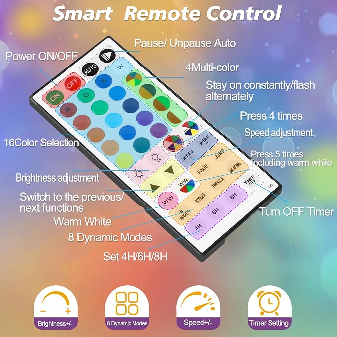 100FT 300LEDs Fairy Lights Plug in, 30V 24 RGB Colors+Warm White Color Changing Twinkle Lights, 150 Lighting Modes Timer String Light with Remote for Indoor Outdoor Festival DIY Decor