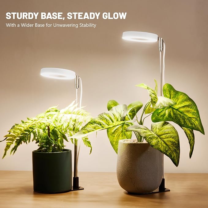 LBW Grow Lights for Indoor Plants, Full Spectrum Halo Grow Light with Base | 48 LED Plant Light for Small Plant, Base/Soil Stake, 7.8-26" Adjustable, 6/8/12/16H Timer, 3 Color Mode, 5 Brightness, 3 pack