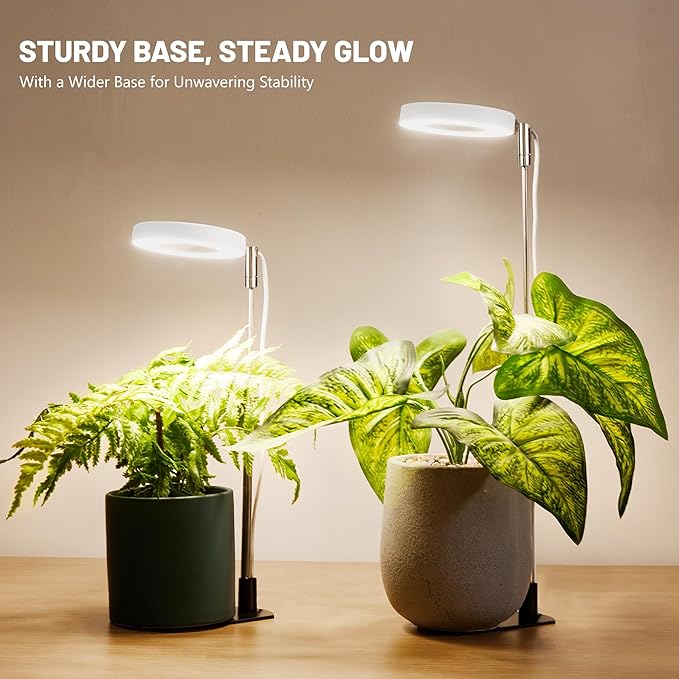 LBW Grow Lights for Indoor Plants, Full Spectrum Halo Grow Light with Base | 48 LEDs Plant Lamp for Small Plant, Base/Soil Stake, 7.8-26" Adjustable, 6/8/12/16H Timer, 3 Color Mode, 5 Brightness, 5 pack