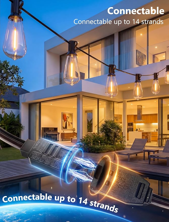 Oviejo 100FT LED Outdoor String Lights,Waterproof Edison String Lights with 52 ST40 LED Bulbs,E17 Base, for Deck,Outside,Backyard,House,Indoor/Outdoor Decor