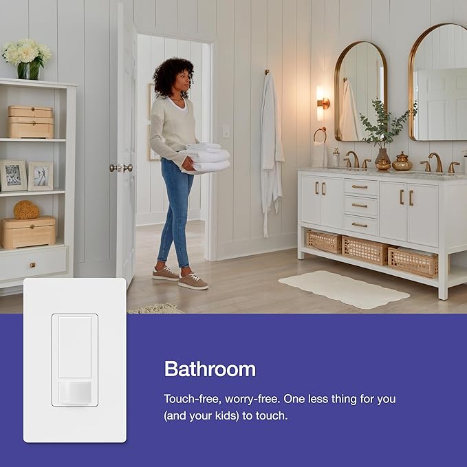 Lutron Maestro Motion Sensor Light Switch Indoor for Bathroom, Garage, Laundry Room, Any Bulbs, Occupancy Vacancy Sensor, Single-Pole, MS-OPS2-BR, Brown