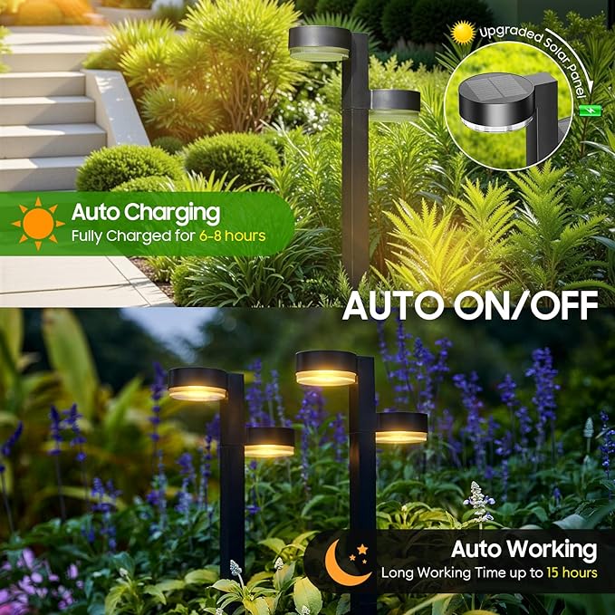 Solar Pathway Lights Outdoor Waterproof, 2 Pack with 4 Head Solar Lights Outdoor Super Bright Up to 15Hrs, Auto On/Off Garden Light for Yard Patio Path Walkway Driveway Outside Decor