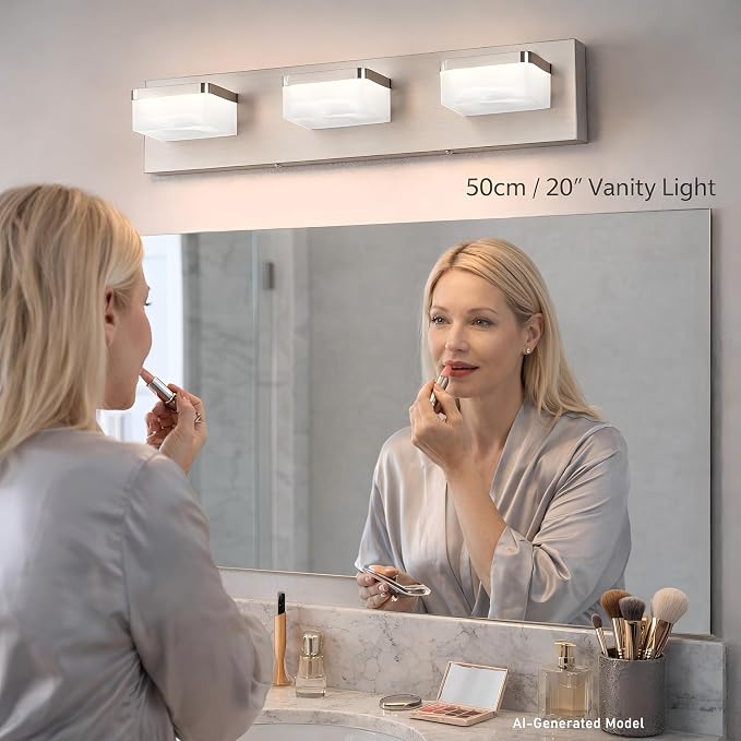 Brushed Nickel Vanity Lights for Bathroom - 3 Light Vanity Light Fixture - Dimmable LED Wall Sconces - Daylight 5500K - Elegant Bath Light Fixtures for Over Mirror