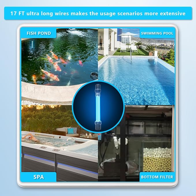 18W Aquarium UV Light for 100-1000 Gallon, UV Pond Water Clarifier for Koi Pond, Swimming Pool, Spa, Large Fish Tank, Cold Plunge UV Light for Pond Algae Control | UV Pond Water Clarifier for Koi Pond, Swimming Pool, Spa, Large Fish Tank, Cold Plunge U...