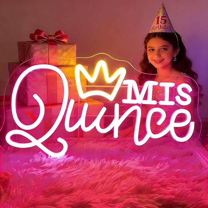 Mis Quince Neon Sign for Wall Decor, Dimmable LED Sign Neon Lights for Bedroom Quinceanera Christmas Birthday Party Room Decoration Gift for Girl Kid lover 15.7 * 9 Inch