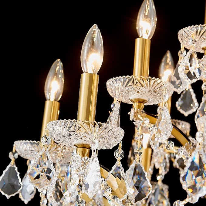 24 Lights Large Crystal Chandeliers for High Ceilings Brass Maria Theresa Chandelier Modern Chandelier Light Fixture for Foyer Living Room Hallway Entryway Staircase 55.1" H x 39.4" D