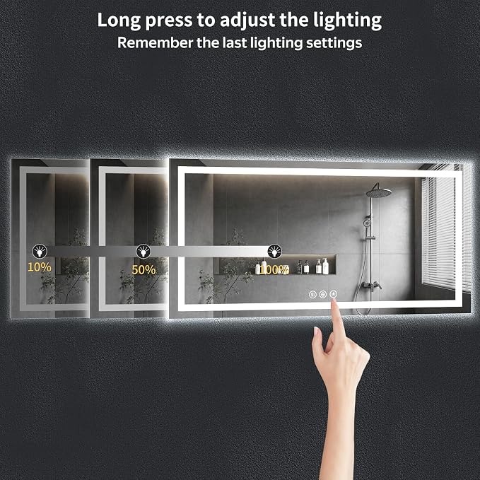 72"x32" LED Bathroom Mirror with Lights, Backlit+Frontlit, Anti-Fog | CRI 95, Stepless Dimmable, 3 Colors Lighting, Shatterproof Tempered Glass, HD Reflection, Memory, (Horizontal/Vertical)