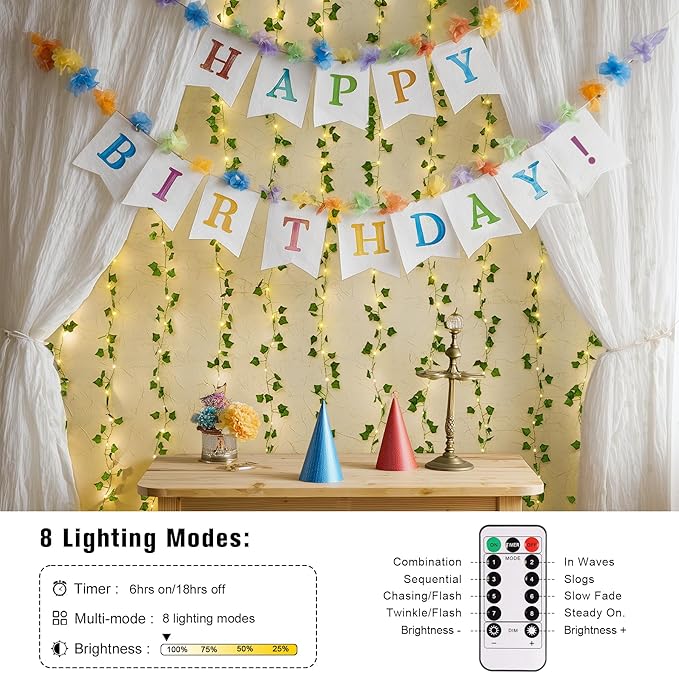 JMEXSUSS Vines Lights for Bedroom, 200 LED Vines Fairy Lights, Artificial Ivy Leaf Light for Wall Curtain Wedding Party Christmas Indoor Decor, 6.5ft x 6.5ft with Remote