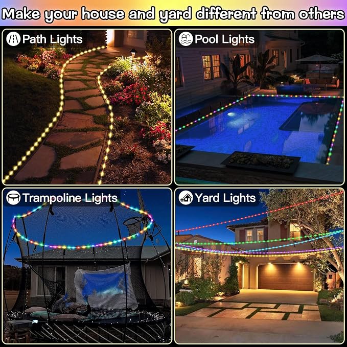 LitHome 50FT 150 LED Solar Rope Lights Outdoor Waterproof with Remote | 18 Colors Changing Halloween Rope Lights for Outside,Solar String Light for Trampoline Railings Tree Garden Christmas Decor