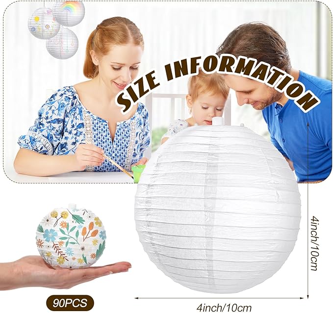 Treela 90 Pack White Chinese Japanese Paper Lanterns Decorative Hanging Ball Paper Lantern Lamps for Wedding Birthday Party Baby Shower Home Decorations(4 Inch)