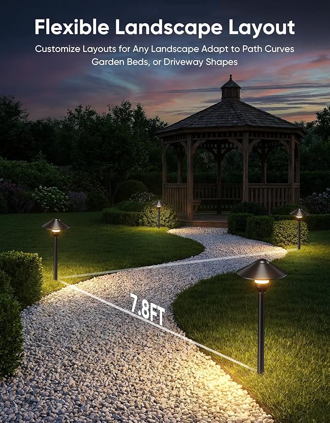 Low Voltage Landscape Lighting 6-Pack, Aluminum 12V Pathway Lights with G4 Bulbs, Waterproof Stylish Matte Black Color Round Shade Path Lights with Connectors for Walkway Yard Garden