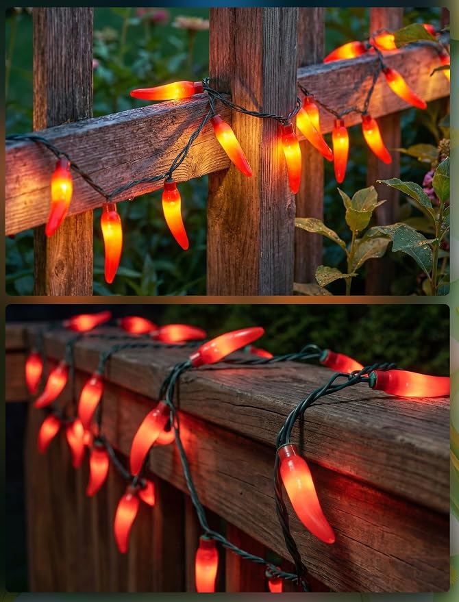 35 LED Red Chili Pepper Christmas Lights, 13.6Ft Camping String Lights | Plug in, Shatterproof, Indoor Fairy Lights for Kitchen Cook Off Decorations, Outdoor Patio Summer Decor, Green Wire