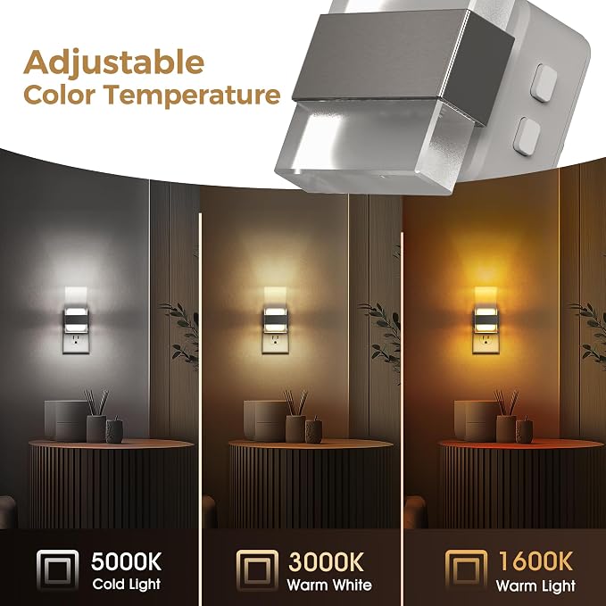 L LOHAS LED Night Light, Adjustable Color Temperature Night Lights 2 Pack | 2000K/3000K/5000K 3CCT Plug in Night Light, Dusk to Dawn Sensor Dimmable Nightlight for Bathroom, Hallway, Gift, Decor