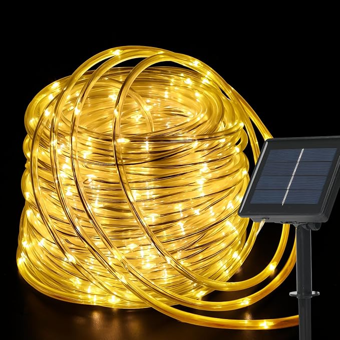 200 LED Solar Rope Lights Outdoor, 66FT Solar String Lights Indoor Waterproof Solar Powered Trampoline Light Clear Tube Pool Light for Camping Fence Yard Walkway Path Garden Outside Decor(Warm White)