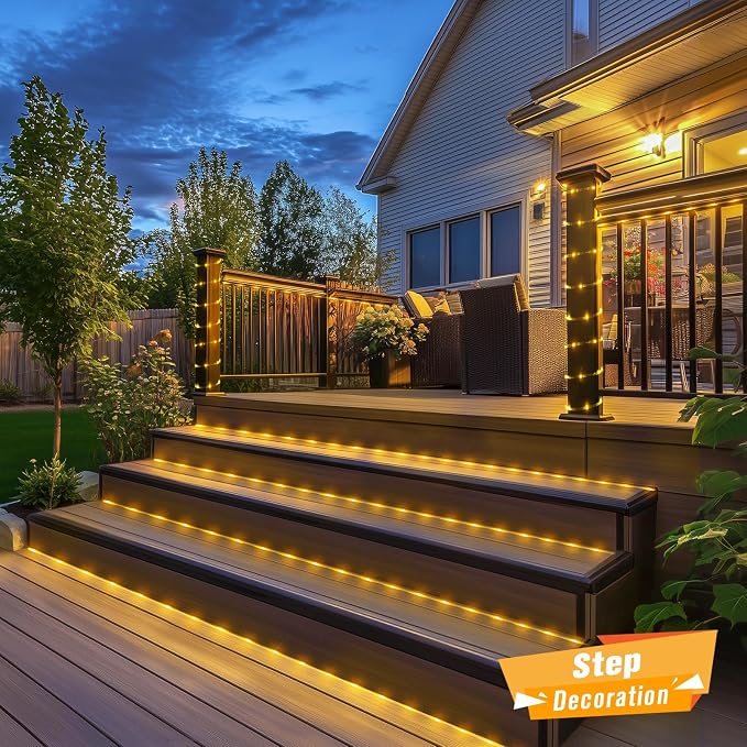 JMEXSUSS 100 LED 33ft Solar Rope Lights Outdoor Waterproof | Warm White, IP65 Waterproof, Trampoline Lights with 8 Modes, for Camping Tent Road Fence Christmas Porch Decor