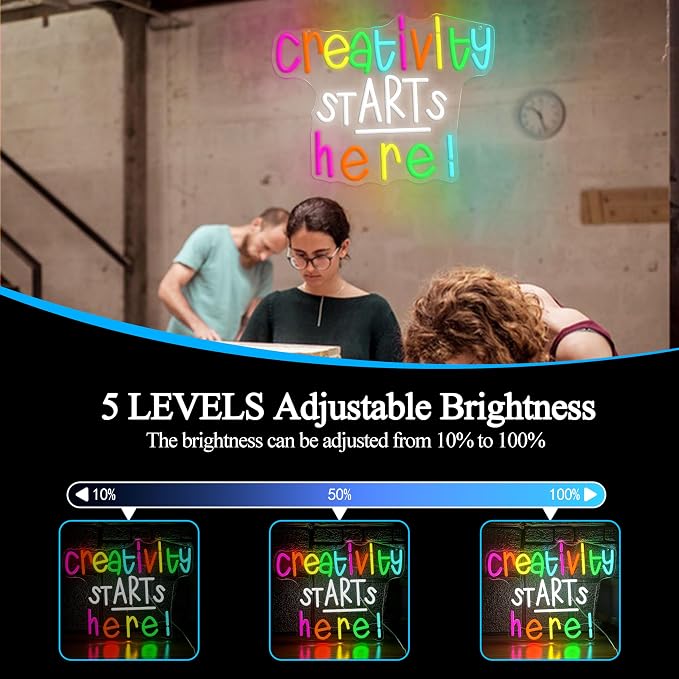Creativity Starts Here Neon Sign Positive Quote Led Sign Colorful Letter Neon Light for Art Studio Business Office Party Classroom Decor(16.54 * 12.6In)