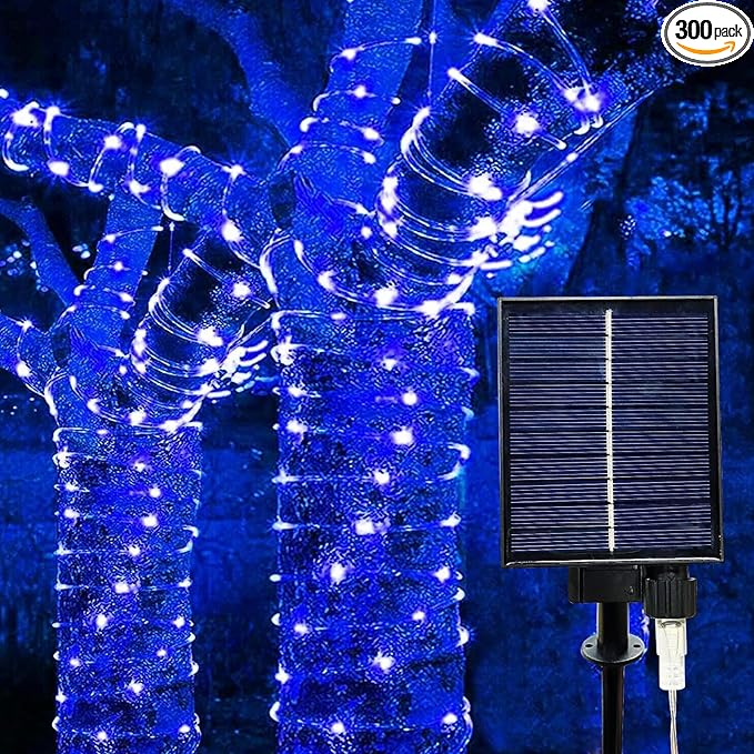 LiyuanQ 300 LED Solar Rope Lights Outdoor 99 FT Bright Solar Garden String Lights Durable 8 Modes Outdoor Fairy Lights Waterproof Solar Garden Decorative Lights (300LED, Blue)