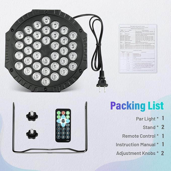 LED Stage Lights 2Pack - Czgor 36W RGB DJ Par Lights with Sound Activated Auto Play by Remote & DMX Control Uplights for Events Wedding Party Club Christmas Party Lighting