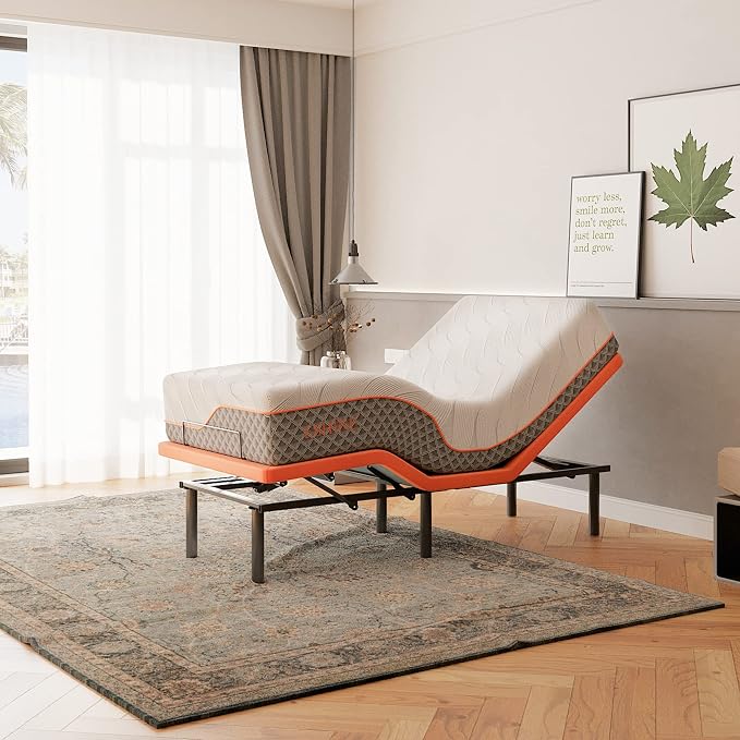 Adjustable Bed Frame + 12" Hybrid Mattress Twin XL(Medium) , 3000 Series | Luxury Memory Foam, Massage, Wireless Remote, USB, Under Bed Night Light, Head and Foot Incline