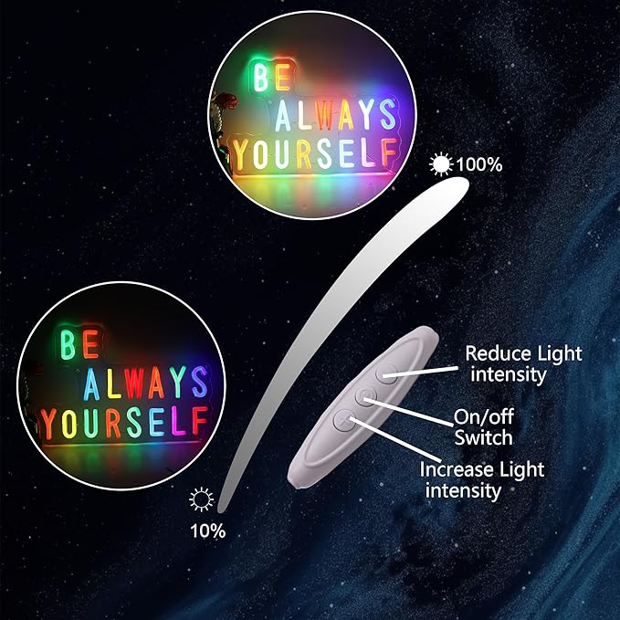 Be Always Yourself LED Neon Sign, Inspirational Wall Decor with Acrylic Backing, USB Powered Neon Light for Bedroom, Living Room, Office, Bar Decor Holiday Birthday Gift