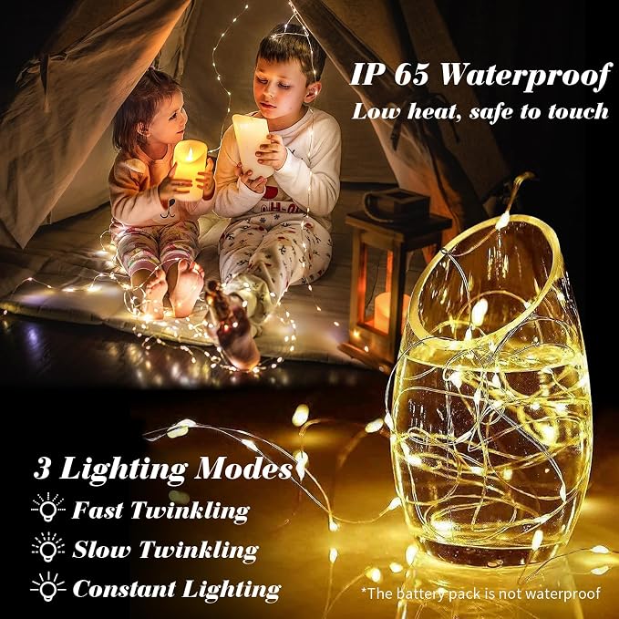 ZGWJ 24 Pack Warm White Fairy Lights, Mini String Lights | Battery Operated 7 FT 20 LED Waterproof 3 Modes for DIY, Parties, Wedding, Halloween, Christmas Decoration