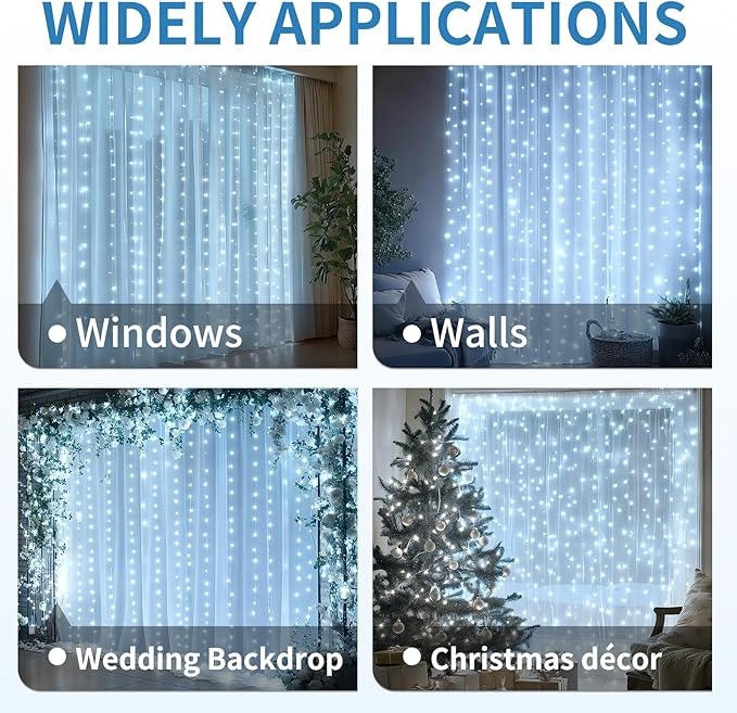 Fairy Curtain Lights, 300 LED Upgraded Tangle-Free Hanging Lights with Remote, USB Plug in String Lights for Bedroom Wall Window Wedding Party Xmas Home Décor - 9.8 x 9.8 Ft, Cool White