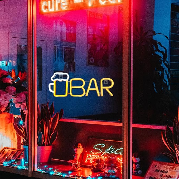 ENUOLI Bar Neon Sign, Beer Neon Light Bar LED Light,USB/Battery Powered Led Sign for Man Cave,Neon Sign for Wall Decor,Light Up Sign for Home,Club,Party Decor(Warm White)