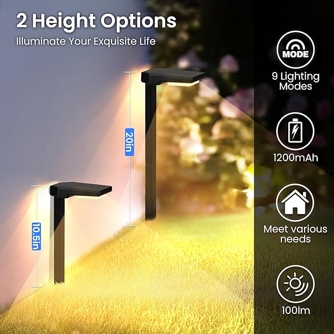 2 Pack Color Changing & Sync Smart Solar Pathway Lights, Solar Lights Outdoor Waterproof, 9 Modes (Warm White/Cool White/RGB) Landscape Lighting for Driveway, Walkway, Garden, Yard, Patio