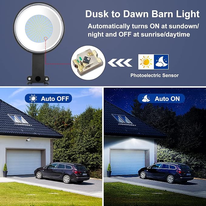 120W Dusk to Dawn Outdoor Lighting with 15KLM 6500K Daylight for Yard | 120W LED Barn Light with IP65 Waterproof, Security Yard Outdoor Lights for Street, Warehouse, Garage