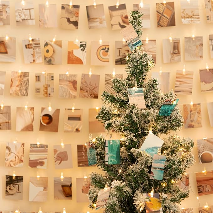 Photo Clips String Light,33FT Fairy Lights with 51 Clips, Battery Operated String Lights with Clips for Pictures, Room Decorations for Dorm Wall Bedroom Wedding Christmas Tree (Clear Clips)