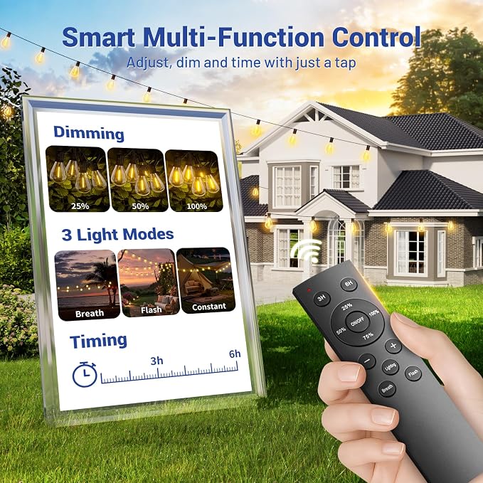 70FT Outdoor String Lights with Remote & Dimmable, 24+1 Shatterproof Waterproof Bulbs, Dimmable Outside Hanging Patio Lights for Backyard, Porch, Deck, Garden 2700K Warm White