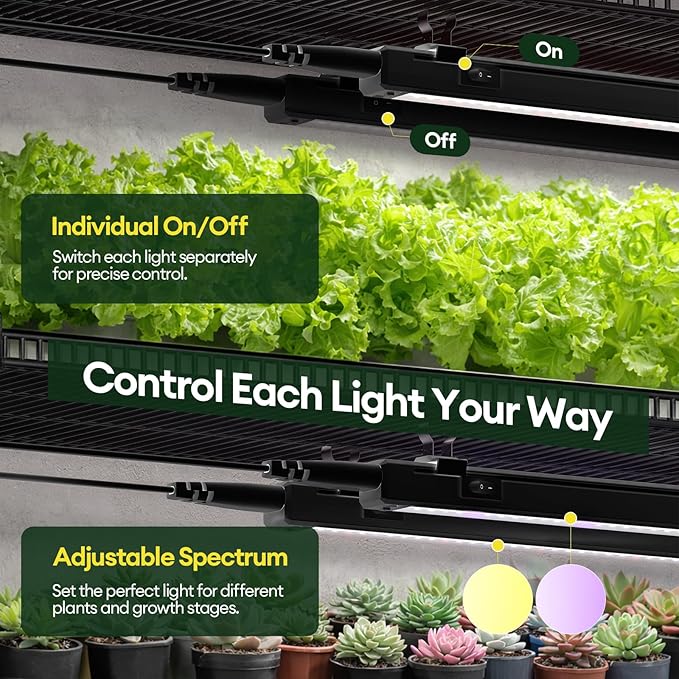 Plant Grow Light 1ft, Tunable Full Spectrum LED Grow Light Strips 28W (4 x 7W), T5 Growing Lamp for Indoor Plants, Greenhouse, High PPFD, 4-Pack