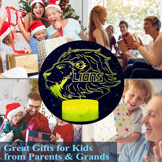 Lion Gift, 3D Night Light, 16 Colors Changing, Remote Control with Timer, RGB Flashing Mode and Dimmable, Lion Lamp for Christmas Birthday Decor