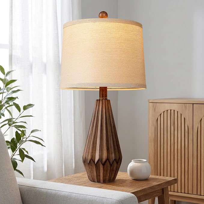 Hamucd Set of 2 Modern Farmhouse Lamp for Living Room, Rustic Resin Beside Table Lamps with Linen Shade, Vintage Lamps for Nightstands Bedroom Entryway Decor