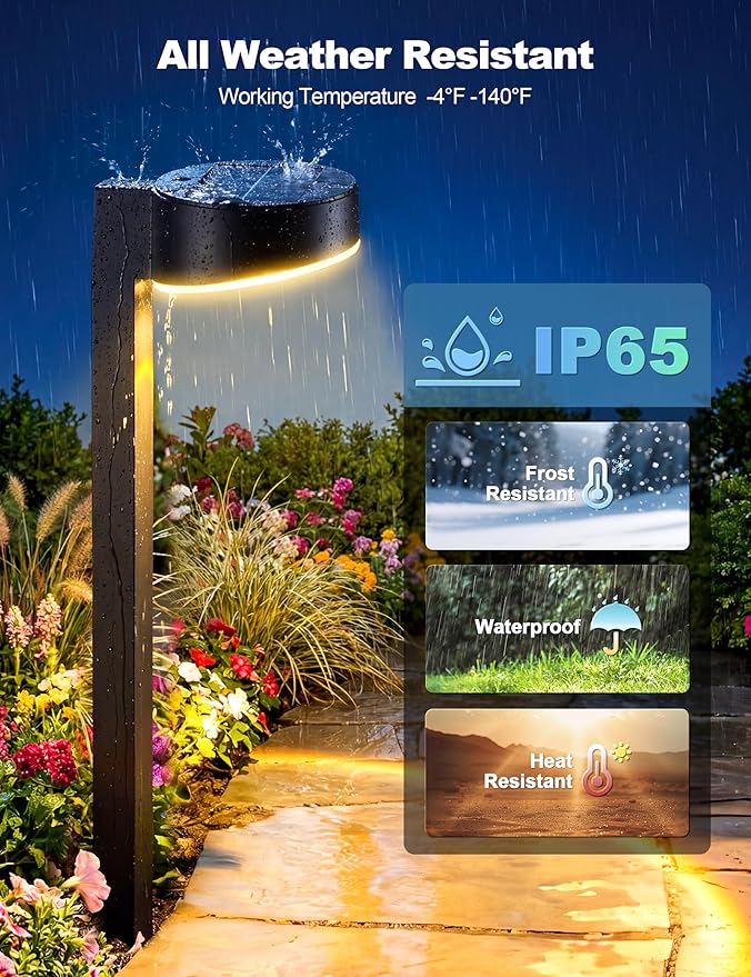 VOLISUN 8 Pack Solar Pathway Lights Outdoor, Brighter LED Solar Lights Outdoor Waterproof, Modern Path Light for Yard Garden Walkway Driveway Lawn, Black
