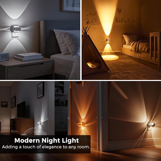 L LOHAS LED Night Light Projector, Night Lights Plug into Wall 3CCT | 2000K/3000K/5000K Adjustable Color Temperature Nightlight, Rotating White Nightlight with Light Sensor for Bathroom, Hallway