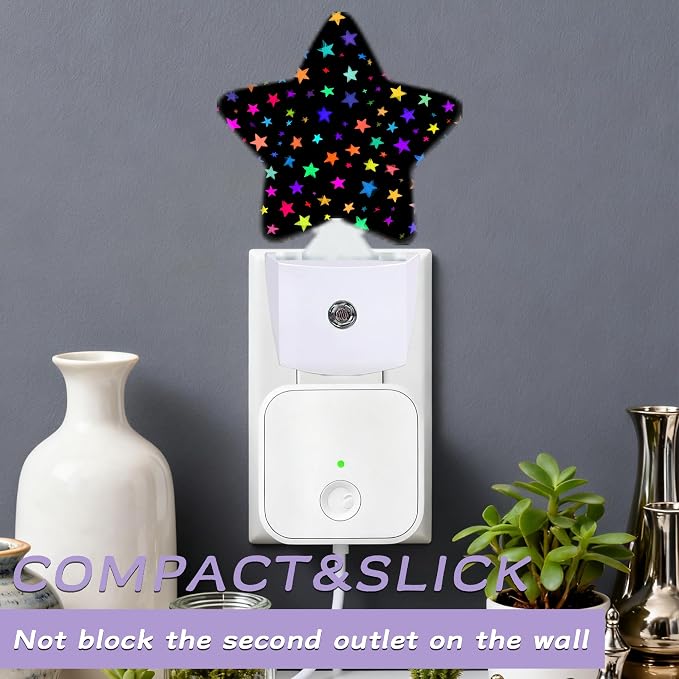 Night Light,Bright Neon Stars Night Lights Plug into Wall Colorful Decorations for Bedroom Bathroom,Dusk to Dawn Sensor Kitchen Hallway Stairs Energy Efficient Desk Lamp