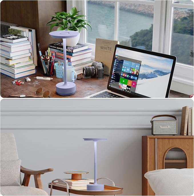 TBBGA 2 Pack Rechargeable Table Lamps Cordless, 5000mAh Outdoor Table Light | 3 Color Stepless Dimming Portable LED Table Lamp with Memory Function, for Home/Dinner/Patio/Restaurant.(Light Purple)